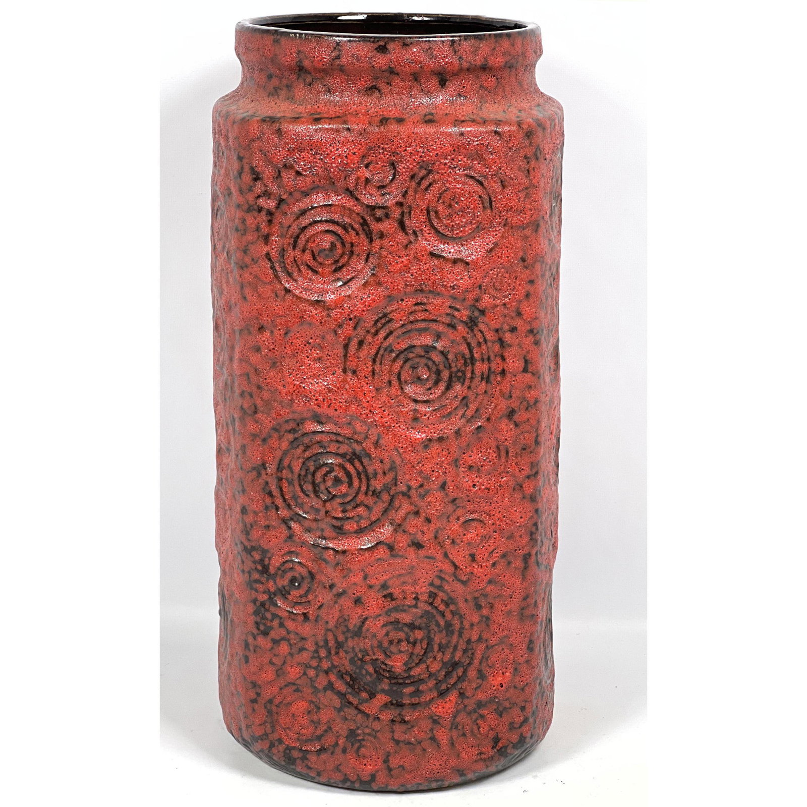 Vintage WEST GERMANY 19" Tall Pottery Vase. Squared Column Vessel with incised concentric circles un (1 of 6)