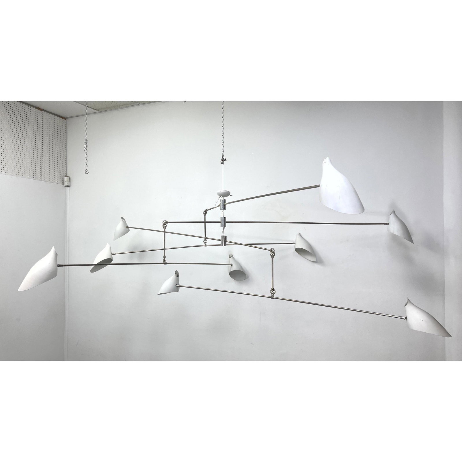 DAVID WEEKS STUDIO Tiered Mobile Chandelier #1. Model No. 405. White enameled bottle shades on tiere (1 of 10)