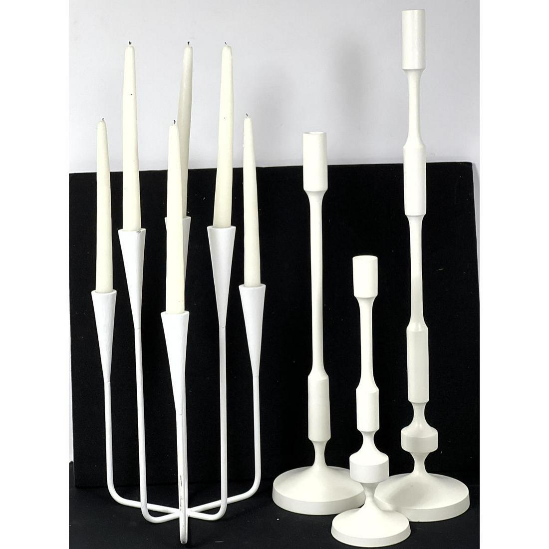4pc White Painted Metal Modern Design Candle Holders. 1) CB2 Large Wadsworth Candlestick (2016) Cand (1 of 8)