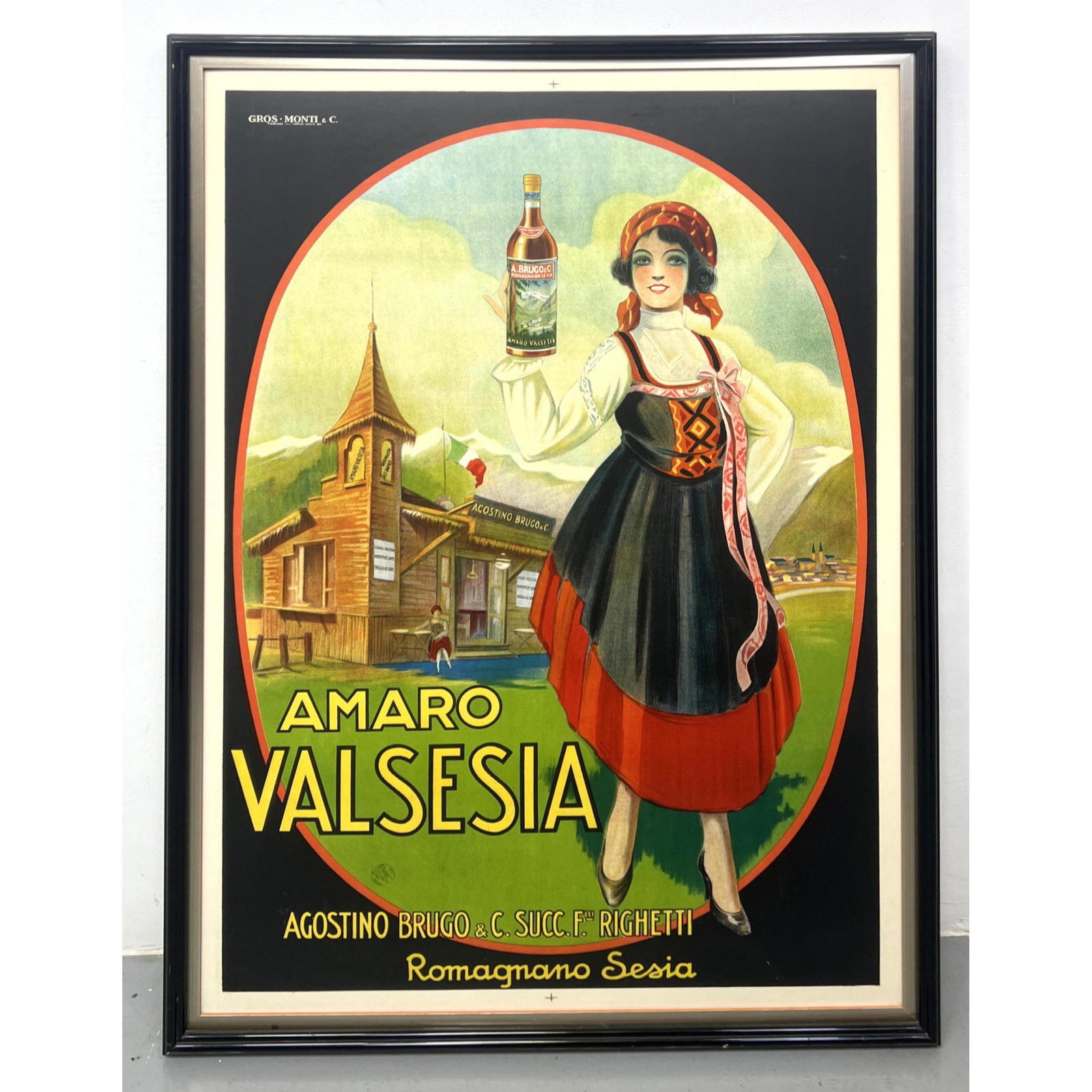 AMARO VALSESIA  Drinking Advertising Poster. Young Women in Native Costume Holds Bottle. Gros-Monti (1 of 10)