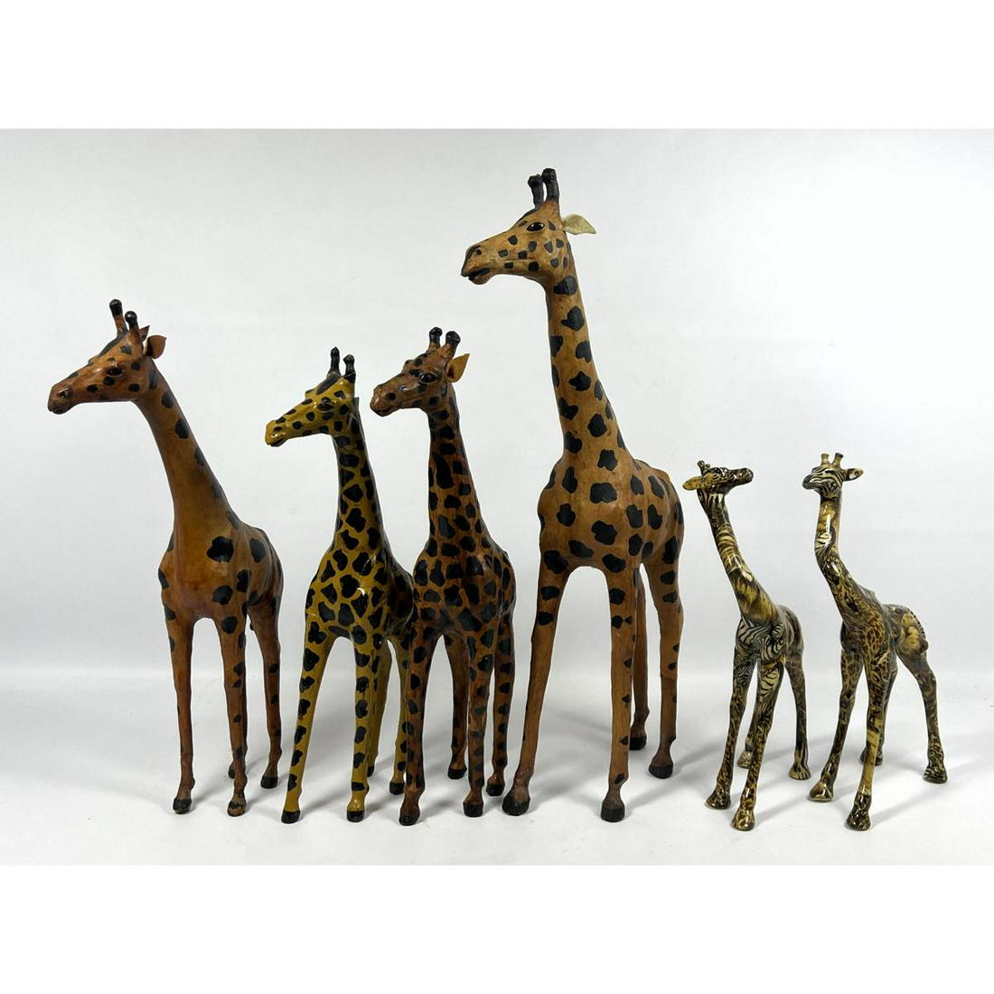 6pc Collection of Figural Giraffe Sculptures. Mixed Materials. Lacquered fabric. Leather. (1 of 13)