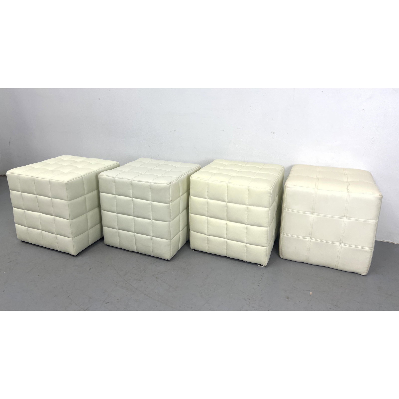 4pc Cube Form Stools Benches. Patchwork tufted design. Two Match. One is slightly different color. O (1 of 8)