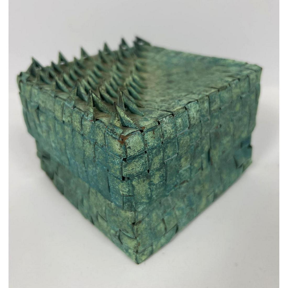 American Studio KEN CARLSON Handmade Woven Copper Box. Woven flat copper strips. The lid has "Porcup (1 of 9)