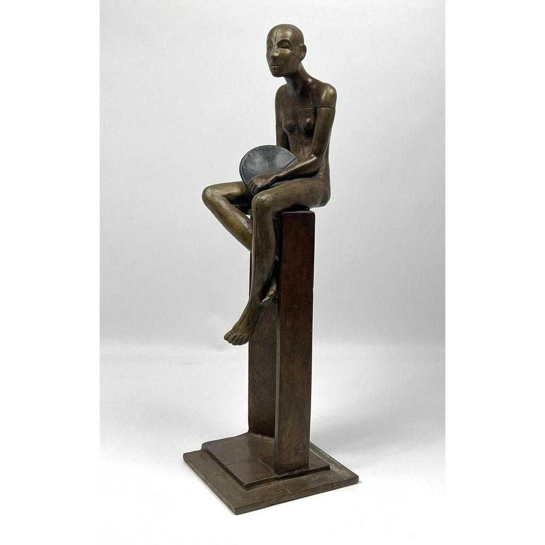 Figural Mid Century Modern  Bronze Sculpture. Seated Man atop Tall Column. (1 of 7)