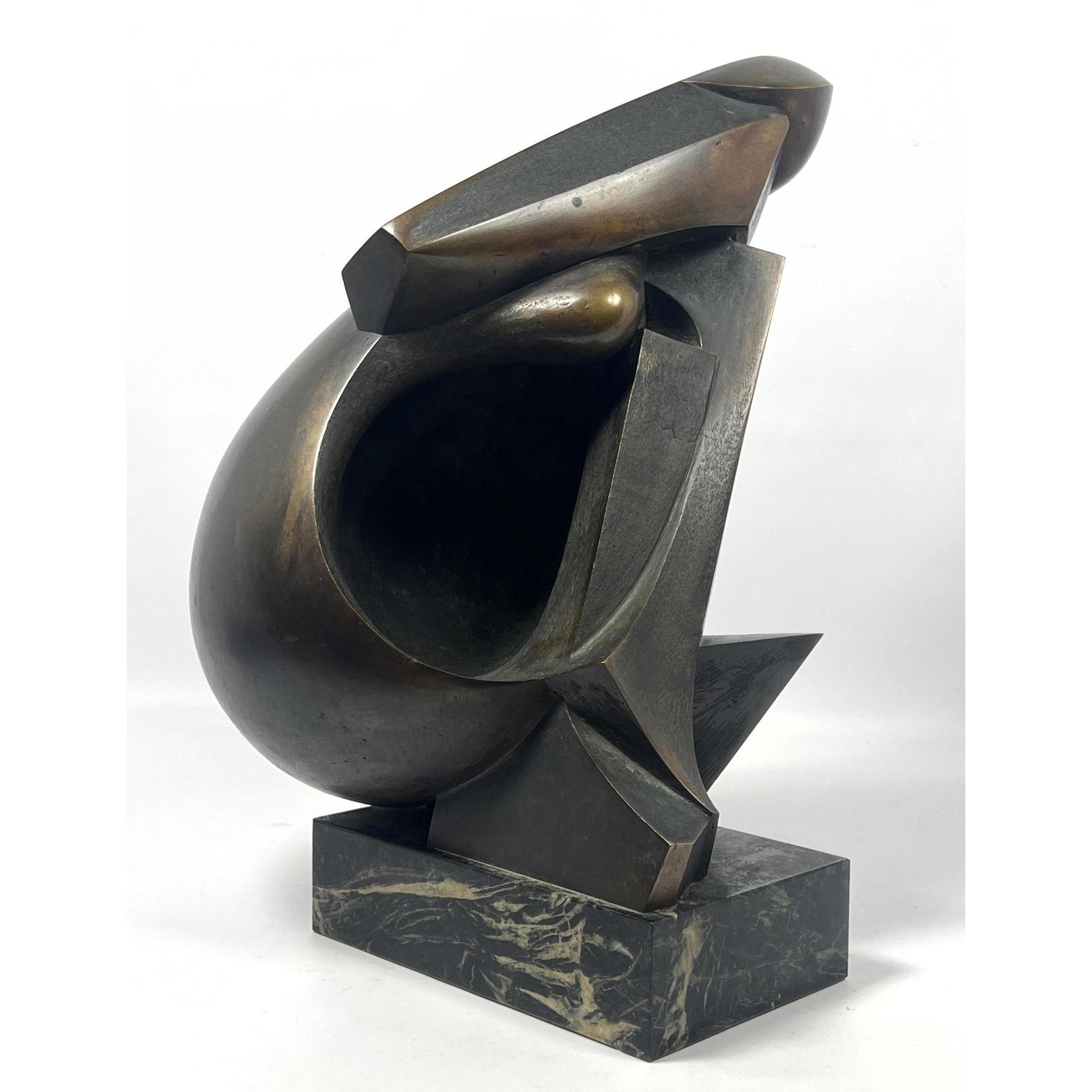 Abstract Modernist Bronze Sculpture. Brancusi Style. Good Patina.  Not Signed. Marble Platform Base. (1 of 6)