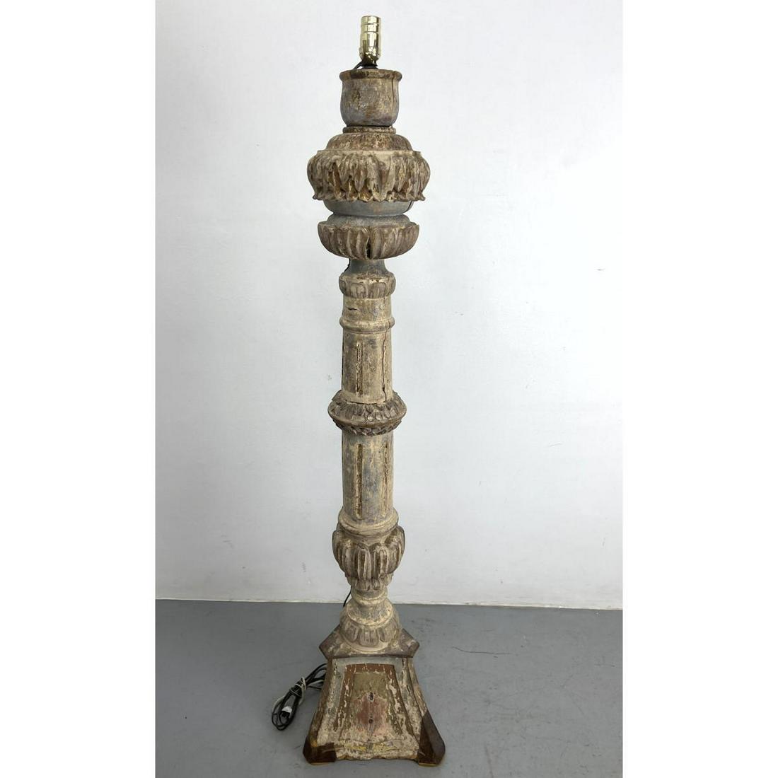 Antique Carved Wood Tall Candle Stand Converted to Floor Lamp. (1 of 10)
