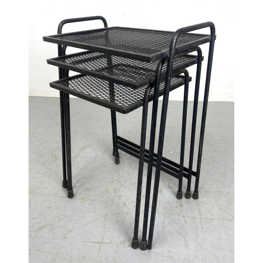 3pc Outdoor wrought iron nesting tables. salterini style. (1 of 8)