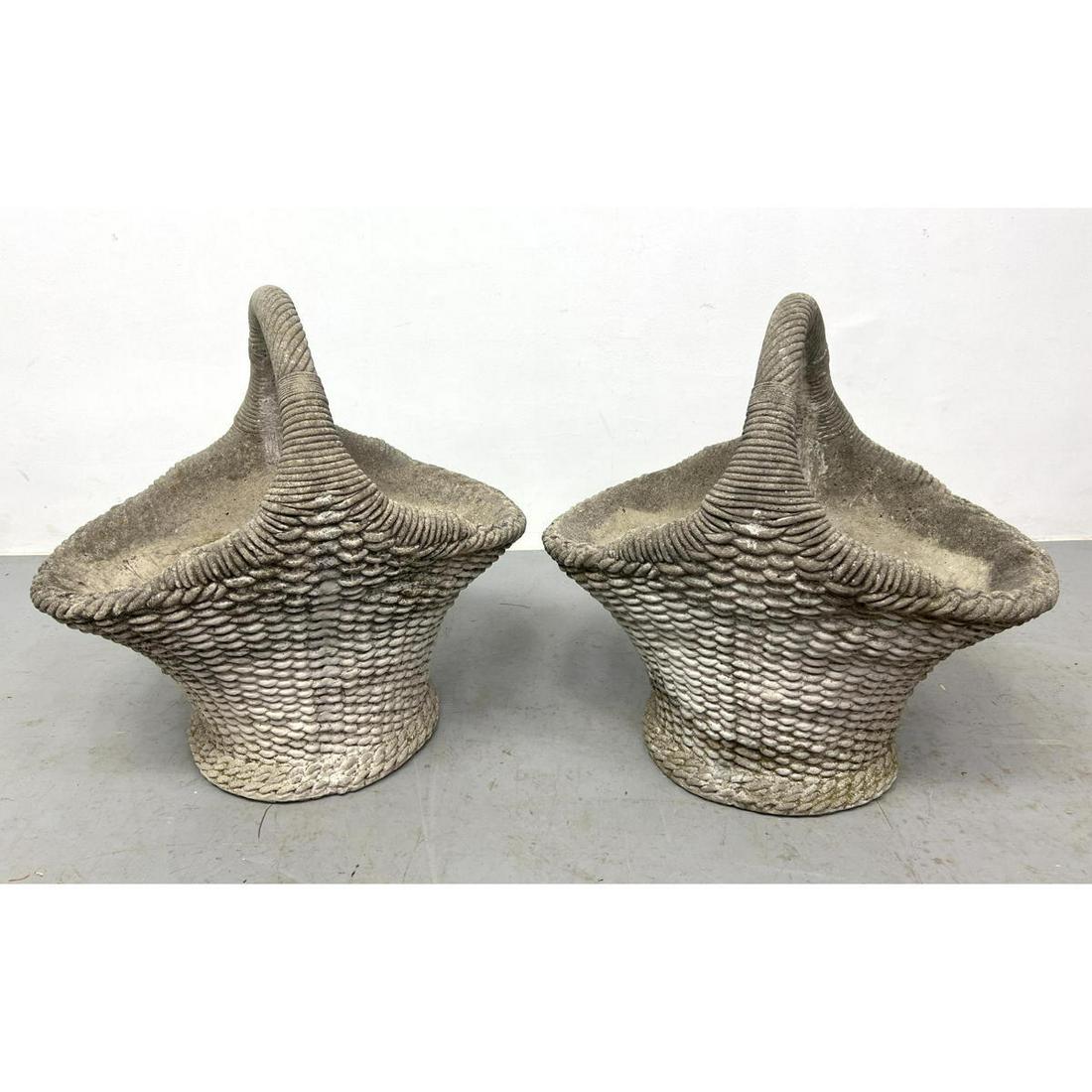 Pr Aggregate Concrete Stone Basket Planters. Outdoor Garden Patio. Heavy. (1 of 6)