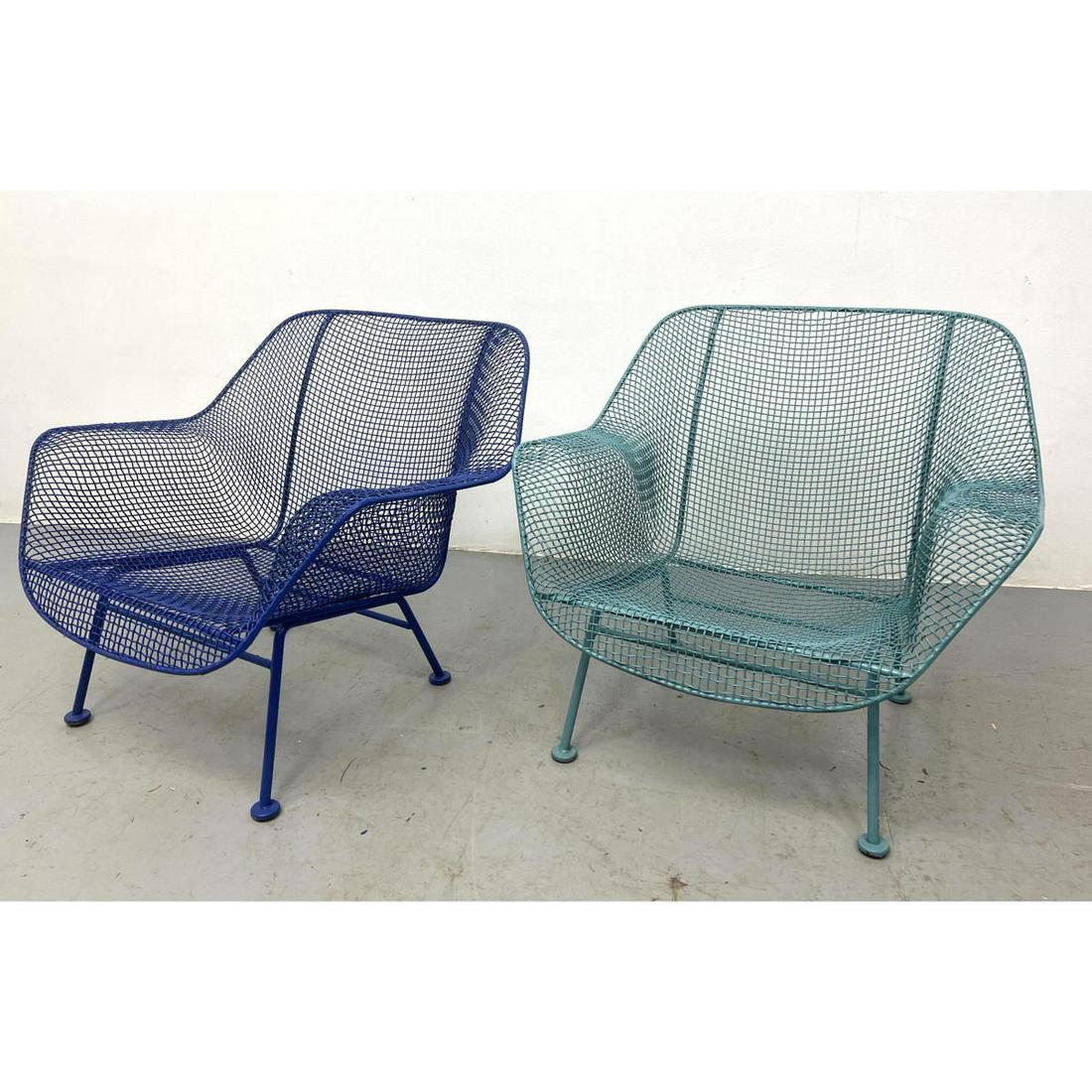 Pair Russell Woodard Wide Lounge Chairs. Each painted a different color. Patio. Outdoor. Garden. (1 of 5)