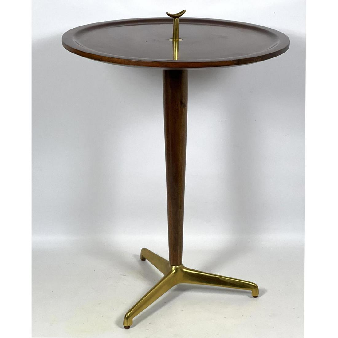 Italian style  Walnut Side Table. Modern brass finial. Brass tripod leg base. (1 of 8)