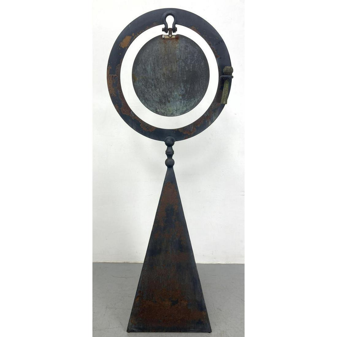 TOM TORRENS Steel Outdoor Gong. Copper disc. Triangular pyramid base. Signed. Garden. Patio. Come to (1 of 12)