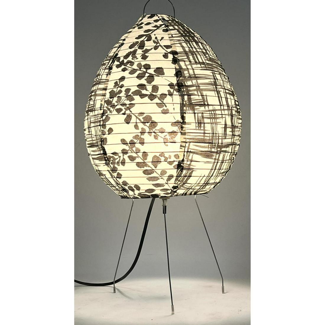 Noguchi style Creased Paper Lantern Table Lamp. Black and white paper globe on thin wire frame. (1 of 11)