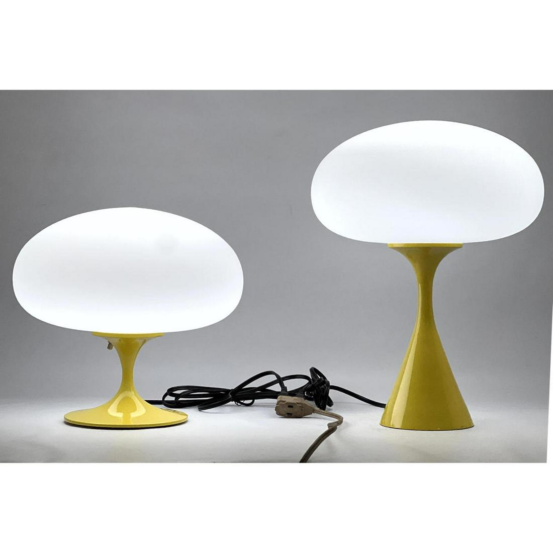 2pc DESIGNLINE Contemporary Stemlite Mushroom Lamps. Yellow bases with frosted glass mushroom cap sh (1 of 13)