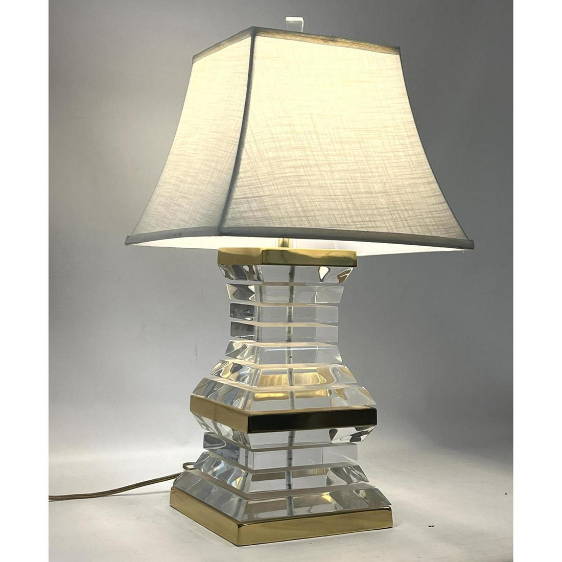 Stacked Lucite Modernist Table Lamp. Brass Base and Trim. Heavy lamp. (1 of 11)