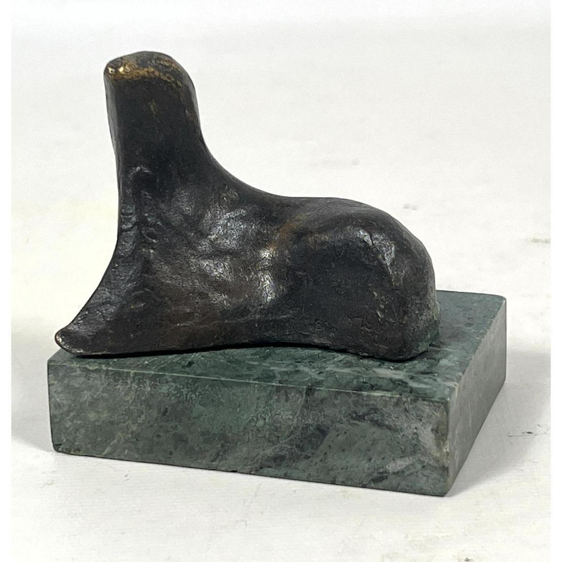 Bogdam Grom (1918-2013) Bronze Seal Sculpture on green marble base. (1 of 7)