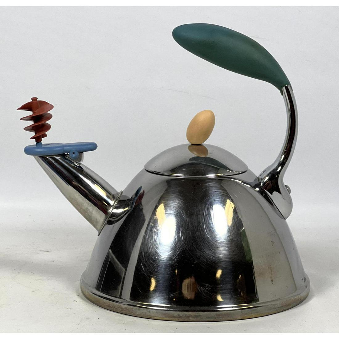 MICHAEL GRAVES Whistling Teapot. Post Modern Chrome Teapot with colorful elements. (1 of 7)