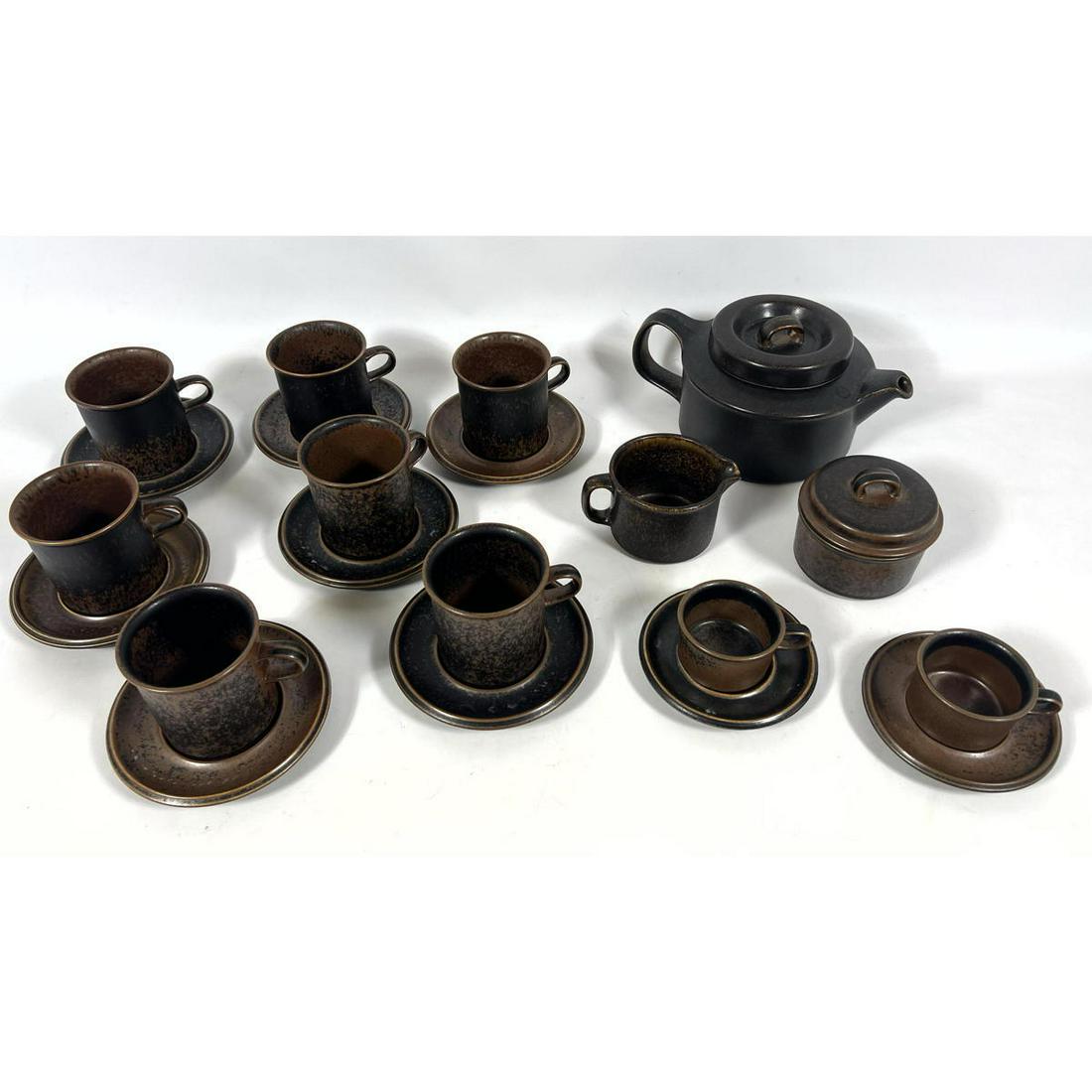 21pcs  Ruska by ARABIA Brown Glazed  Stoneware Tea and coffee set. teapot creamer and sugar. 7 mugs (1 of 16)