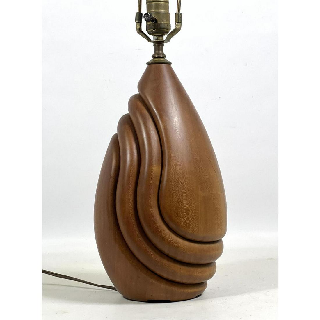 LUSTIG Artisan Studio Carved Cherry Wood Lamp. Modernist Swirl Form. Signed and Dated 1980. (1 of 7)
