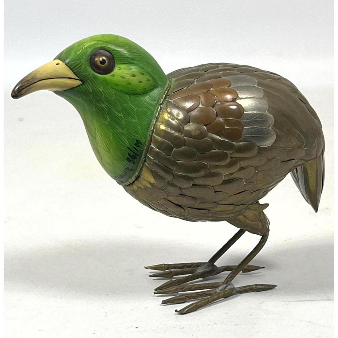 Small Sergio Bustamante Metal Bird Figure with green head. (1 of 6)