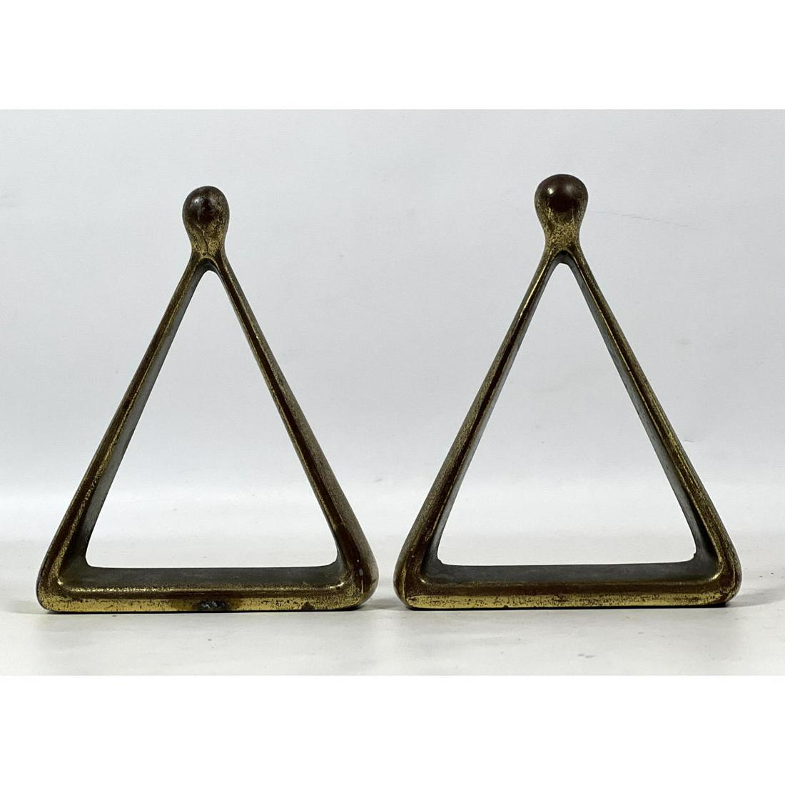 BEN SEIBEL for JEN FRED Ware Bookends. Metal Triangular form with knob finials. Marked. (1 of 5)