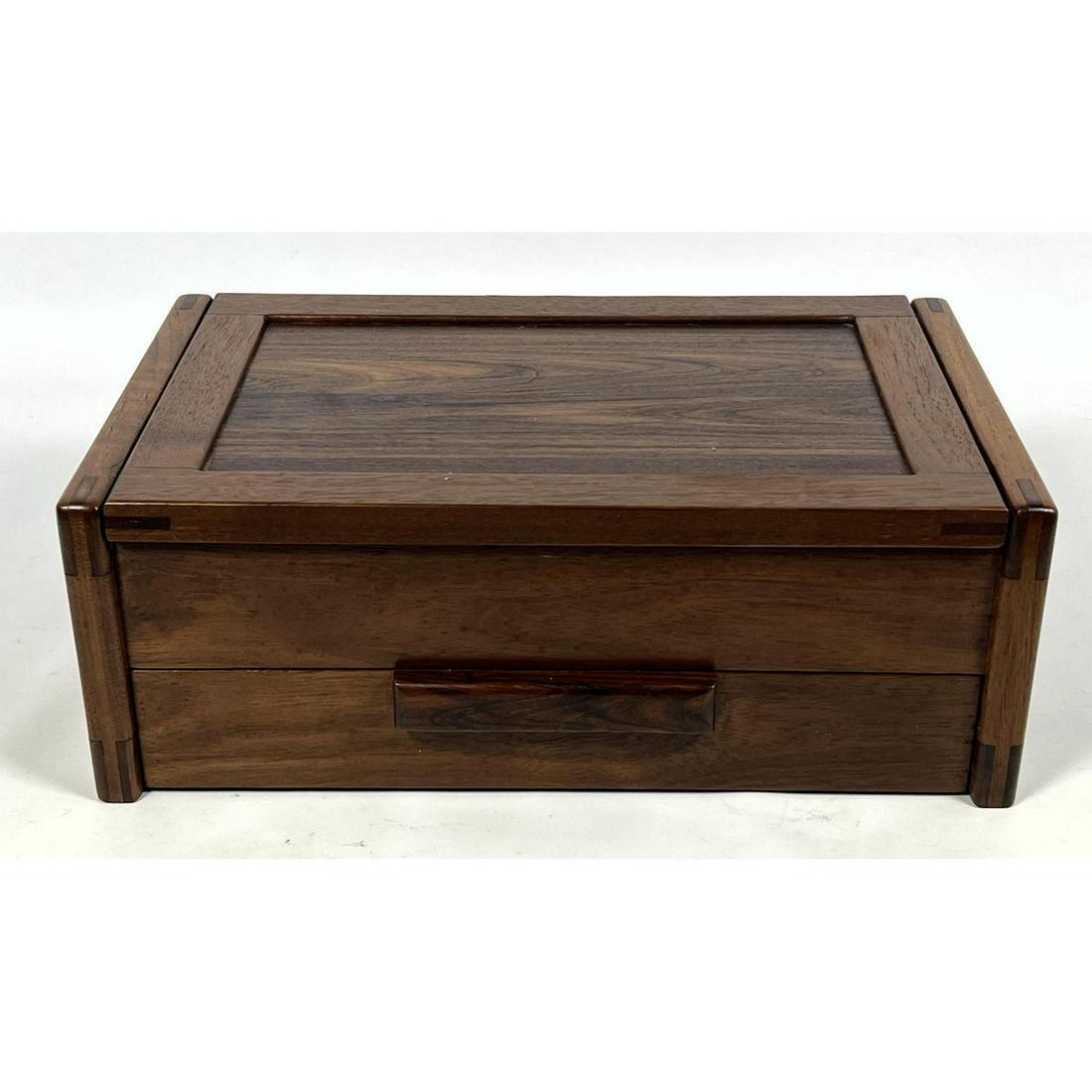 GEORGE WILK 1992 Woodworker Jewelry Box. Walnut and Bocote. Hinged Lid  with lined fitted interior. (1 of 12)