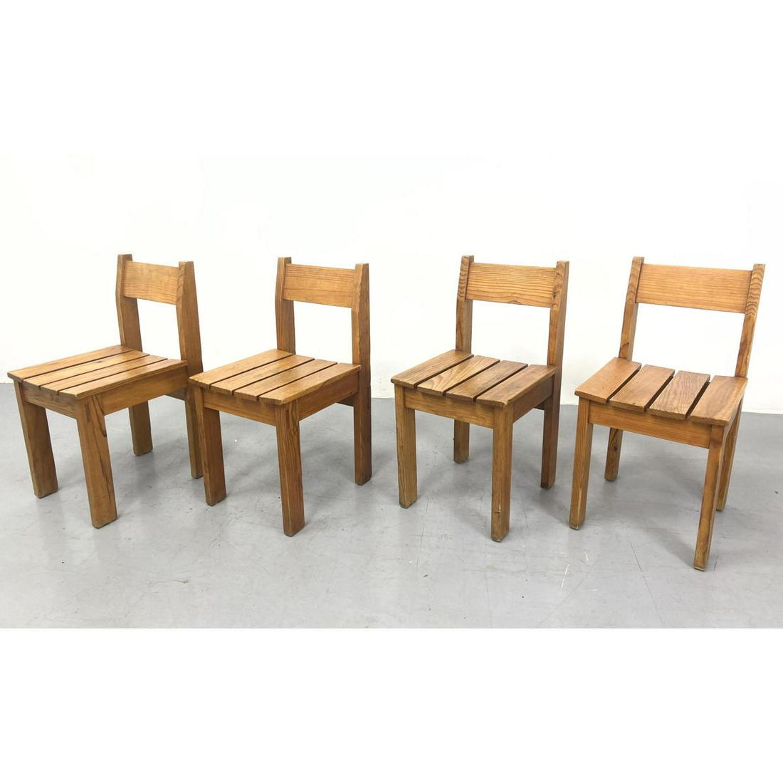 Set of 4 French Pine style Slat Modernist Side Chairs. Clean Minimalist Lines. (1 of 14)