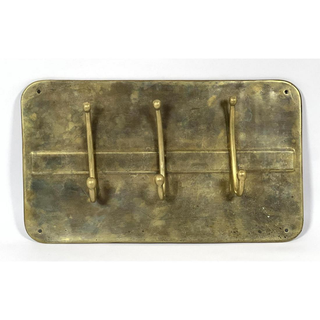 Mid Century French Brass 3-Hook Wall Mount Coat Rack: Mid Century French Brass 3-Hook Wall Mount Coat Rack Dimensions: H: 11.5 inches: W: 19 inches --- US Packing and Shipping charge: In house shipping available. Will be calculated once destination known