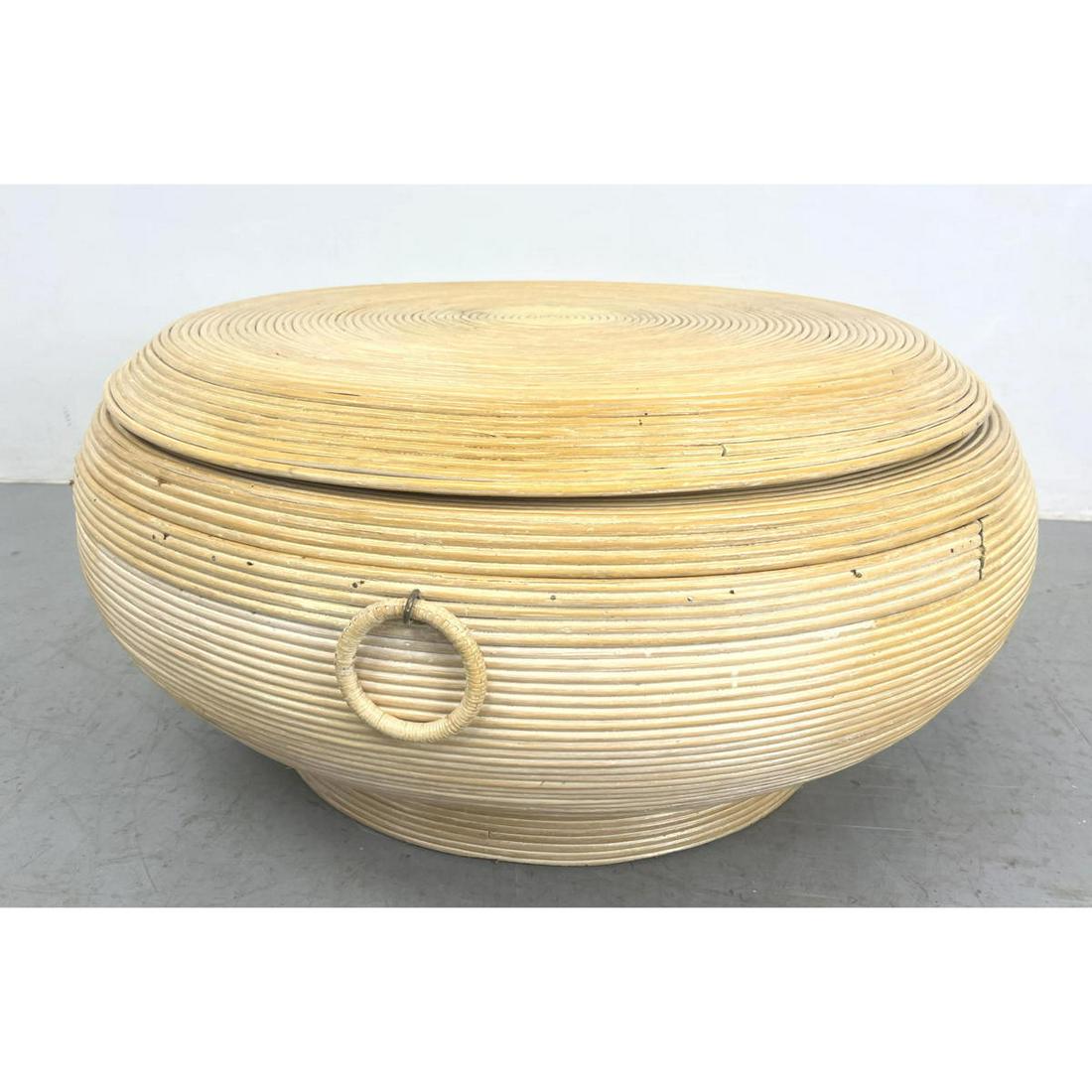 Gabrielle Crespi Style Rattan Wrapped Coffee Cocktail Table. Top swivels out and hidden lower shelf (1 of 8)