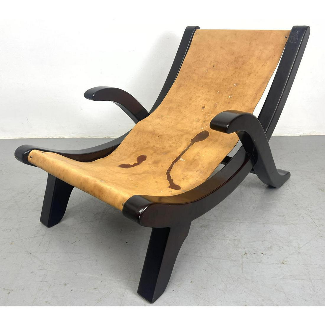 Clare Porset Style Leather Sling Chair.  wood frame. (1 of 12)