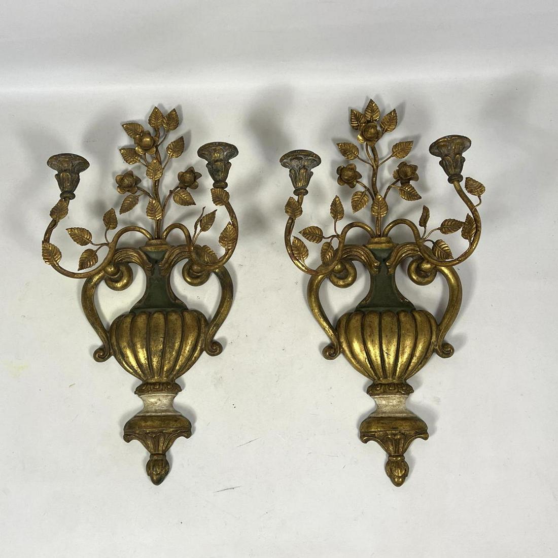 Pair Decorator Palladio Italian  Wall Sconces. Wood with painted finish. (1 of 8)