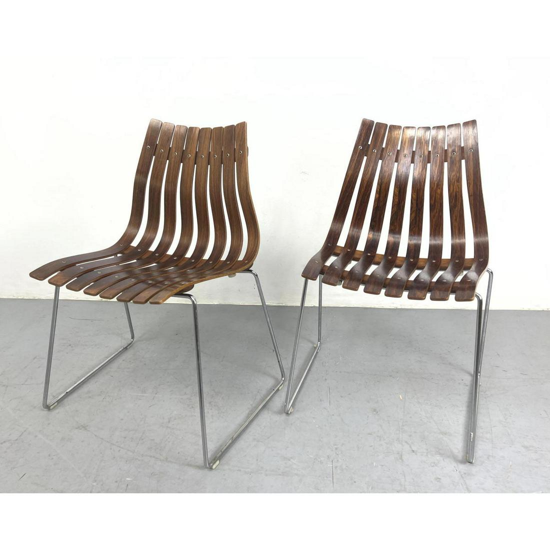 Pair HOVE MOBLER Rosewood Slat Side Chairs. Chrome rod frames (1 of 11)