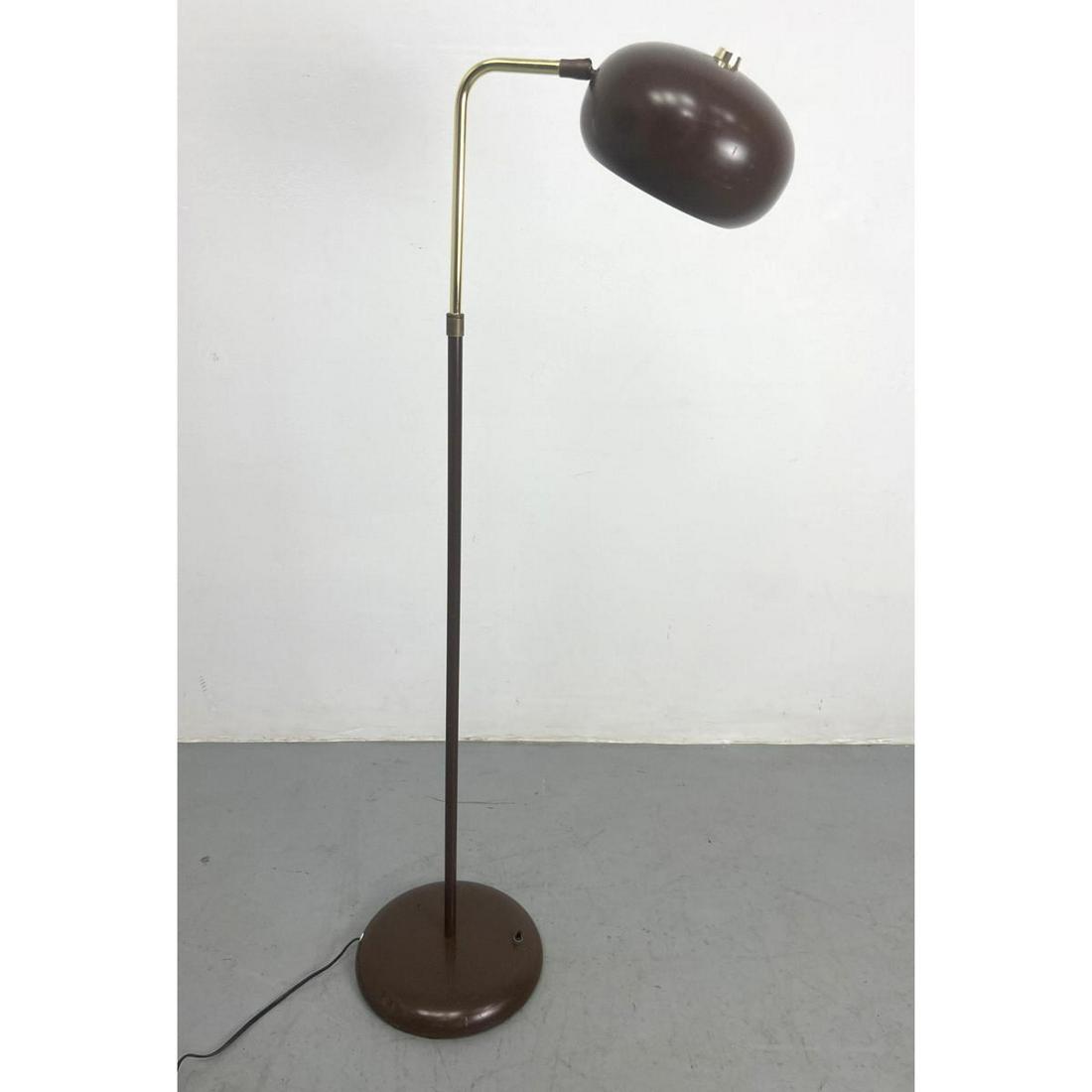 Brown Enameled Metal Modernist Floor Lamp. Brass Trim.: Brown Enameled Metal Modernist Floor Lamp. Brass Trim. Dimensions: H: 46 inches: W: 11 inches: D: 11 inches --- We offer curbside delivery to NYC, Manhattan, Close Brooklyn, Hoboken about a week after