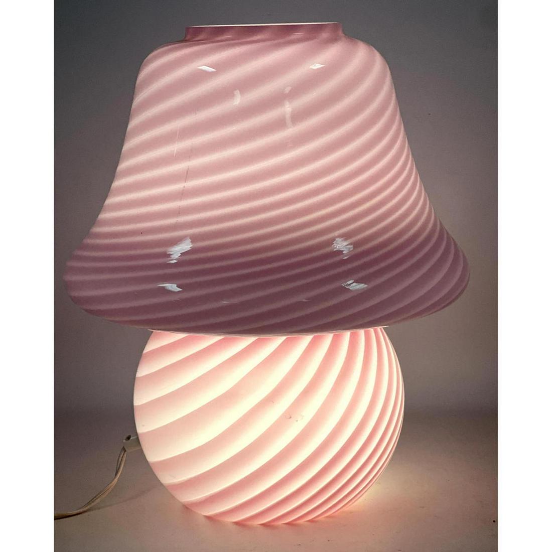 VETRI Murano Art Glass Mushroom Table Lamp. Pink and white striped swirl design. Italian. Label. (1 of 10)