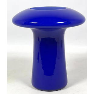 Angelo Mangiarotti EX/0100 Blue Cased Glass Mushroom Form Vase: Angelo Mangiarotti EX/0100 Blue Cased Glass Mushroom Form Vase Dimensions: H: 9.5 inches: W: 8.5 inches: D: 8.5 inches --- US Packing and Shipping charge: In house shipping available. Will be calculat