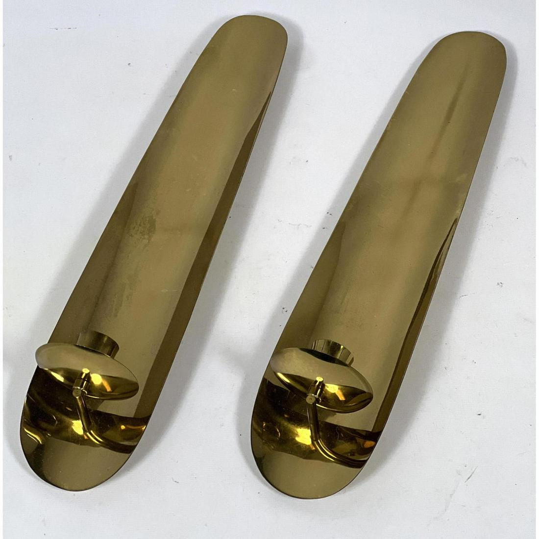 Pr Parzinger Style Brass modernist Tall Wall Candle Sconces. Unmarked. (1 of 7)