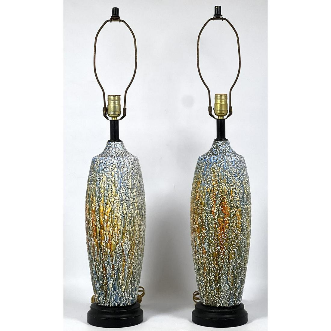 Pair Colorful Drip Volcanic Glaze Table Lamps. Pottery only 16.5 inches (1 of 15)