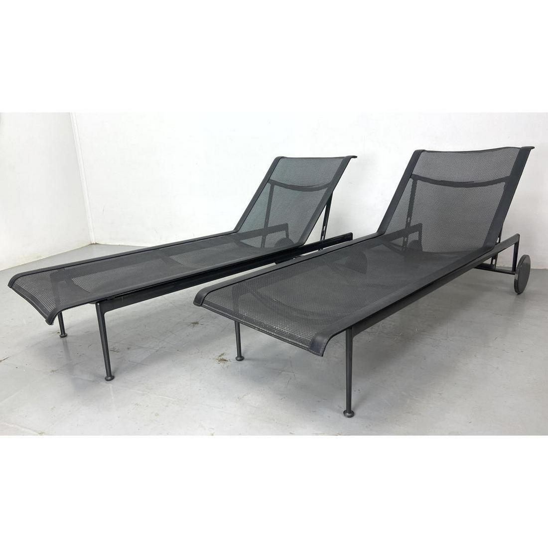 Pr RICHARD SCHULTZ Outdoor Chaise Lounge Chairs. Webbed Mesh Seats on Graphite Tone Metal Frames. Ad (1 of 10)