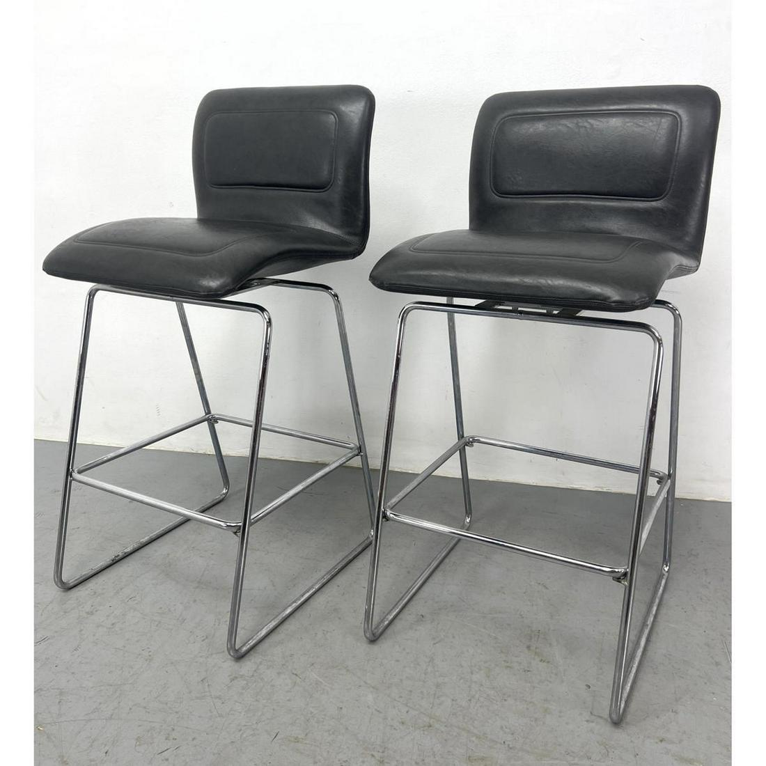 Pr Chrome Frame Vinyl Cushion Bar Stools. Rod design with Foot Rests. Modernist Design. (1 of 15)