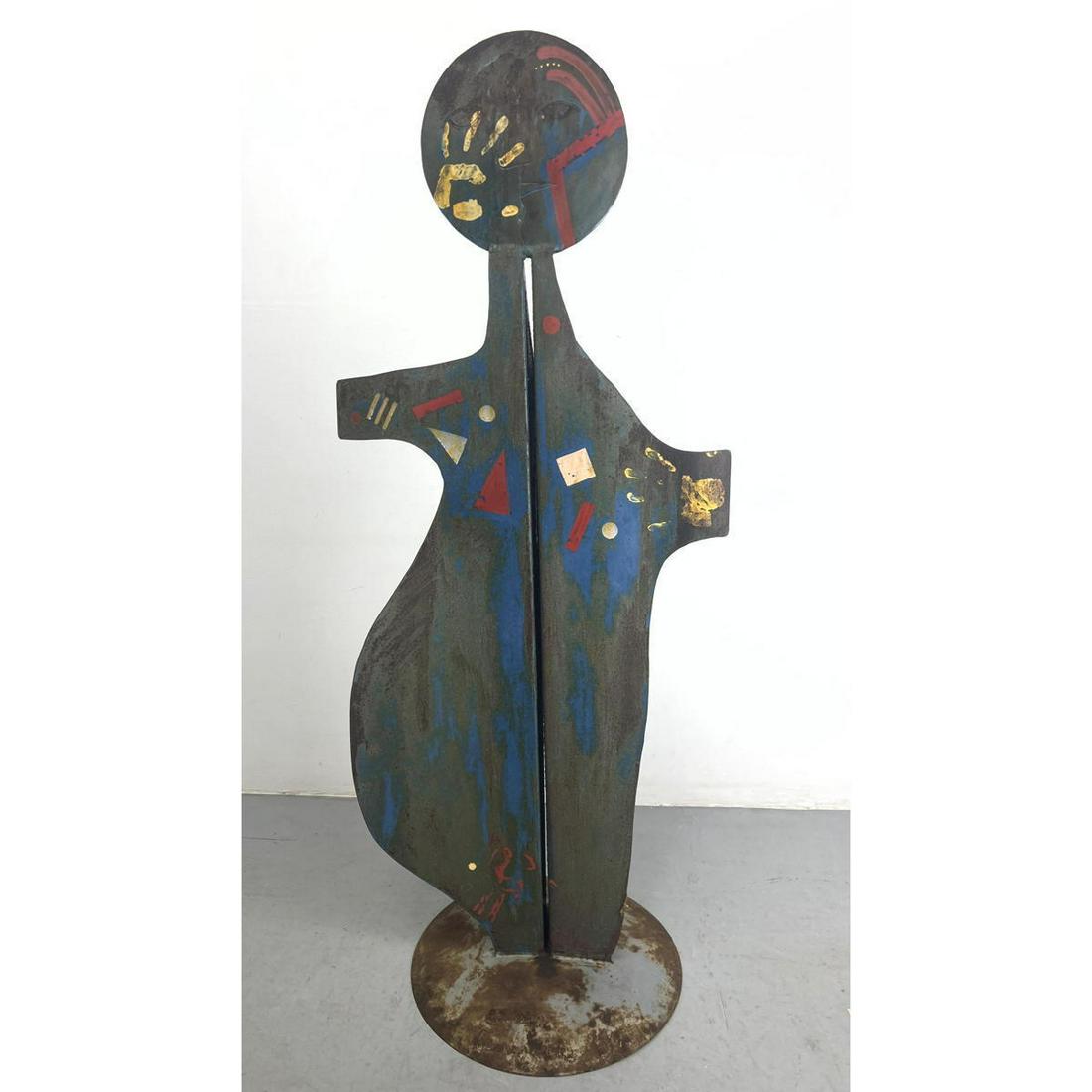 5' GREG LEAVITT Tall Metal Standing Figural Sculpture. Abstract Figure with Open Arms. Primary Color (1 of 10)