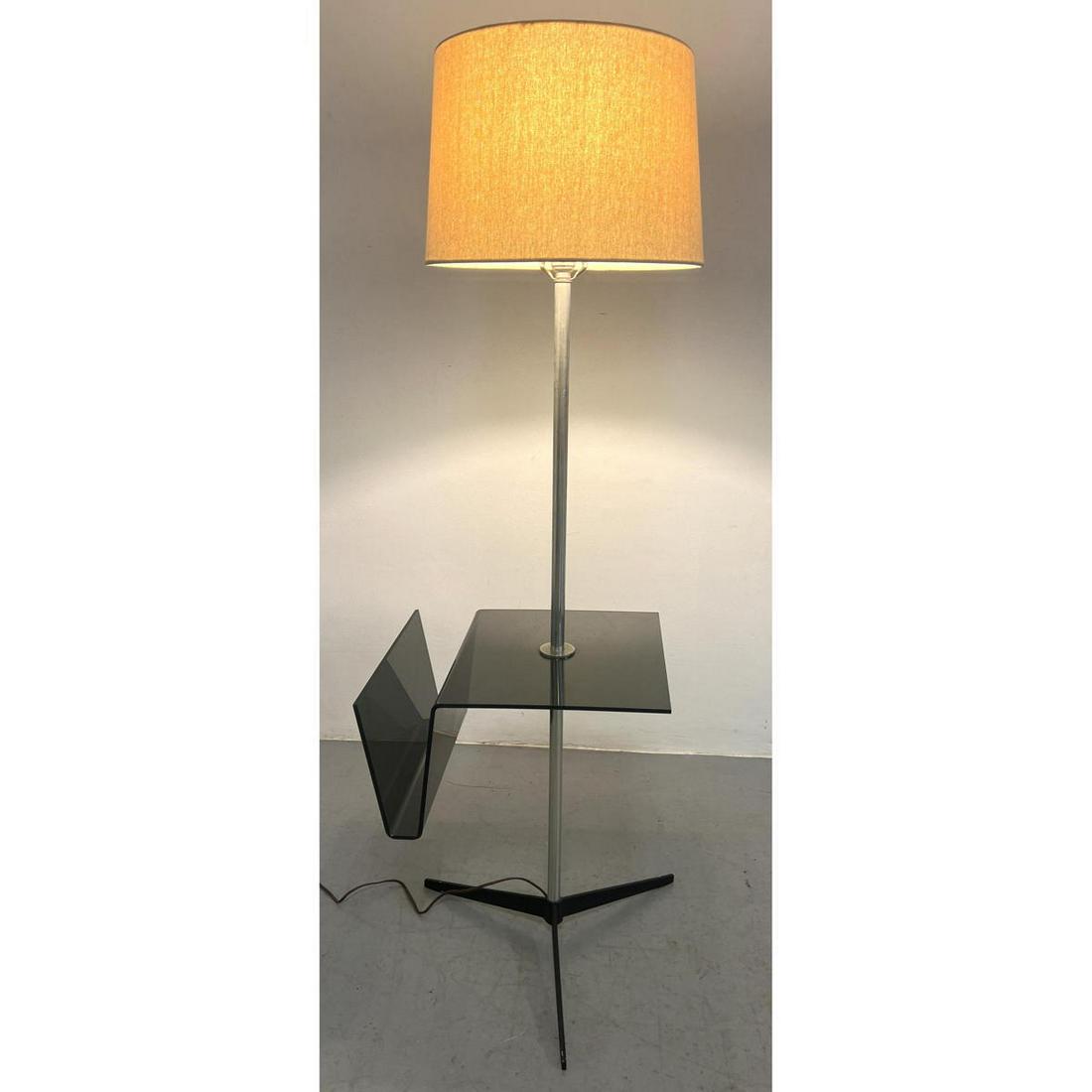Laurel Modernist Chrome Rod Floor Lamp with Smoked Lucite Table Magazine Rack. Tripod Base. (1 of 10)