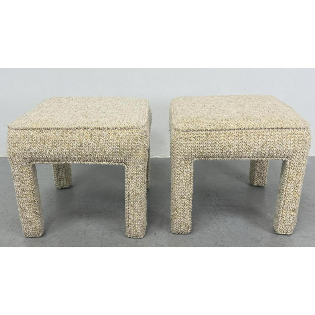 Pr Fully Upholstered Stools Benches. Oatmeal tweed fabric. (1 of 10)
