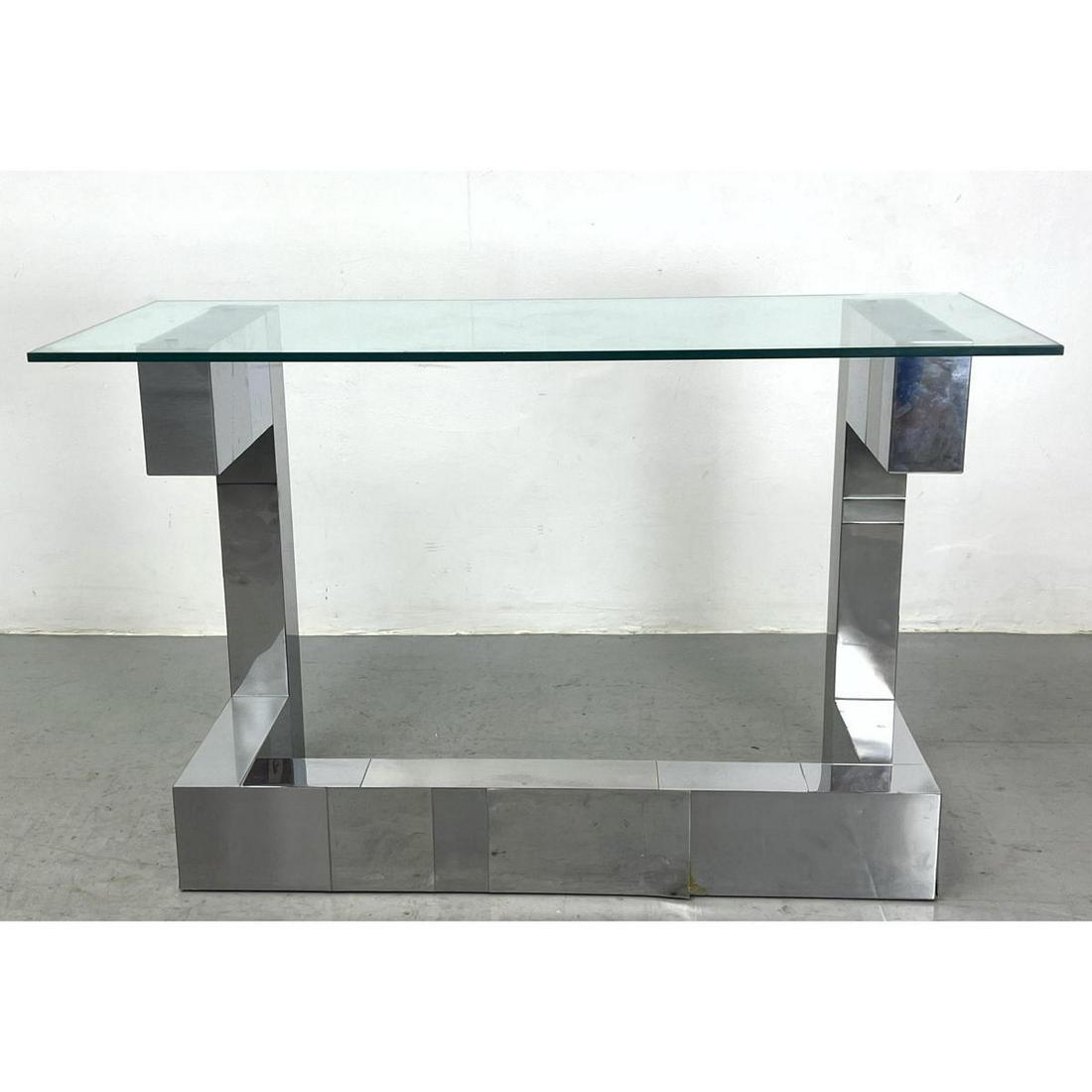 Paul Evans style Chrome Tile Cityscape Console Table. Glass Top. (1 of 12)