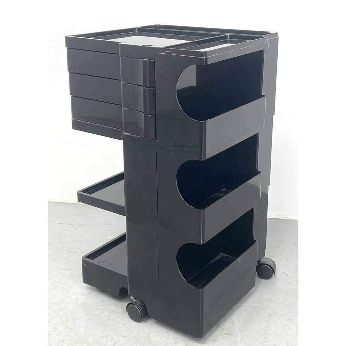Black KARTELL by JOE COLOMBO Rolling "Boby" Cart. Swing out storage drawers. On Casters. Marked (1 of 12)