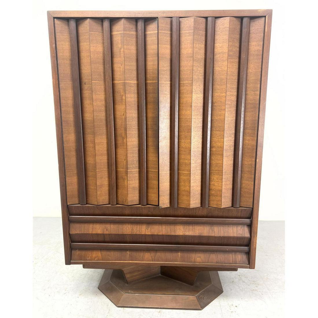 American Modern Walnut Chiffarobe Wardrobe. Pr Sculptural accordion facade doors. Recessed Pedestal (1 of 14)