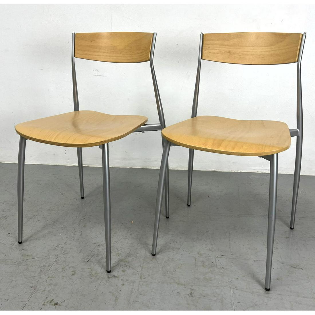 Pr Italian ALTEK Wood and Metal frame Side Chairs. These stack. Modern Italian Design. Label. (1 of 14)