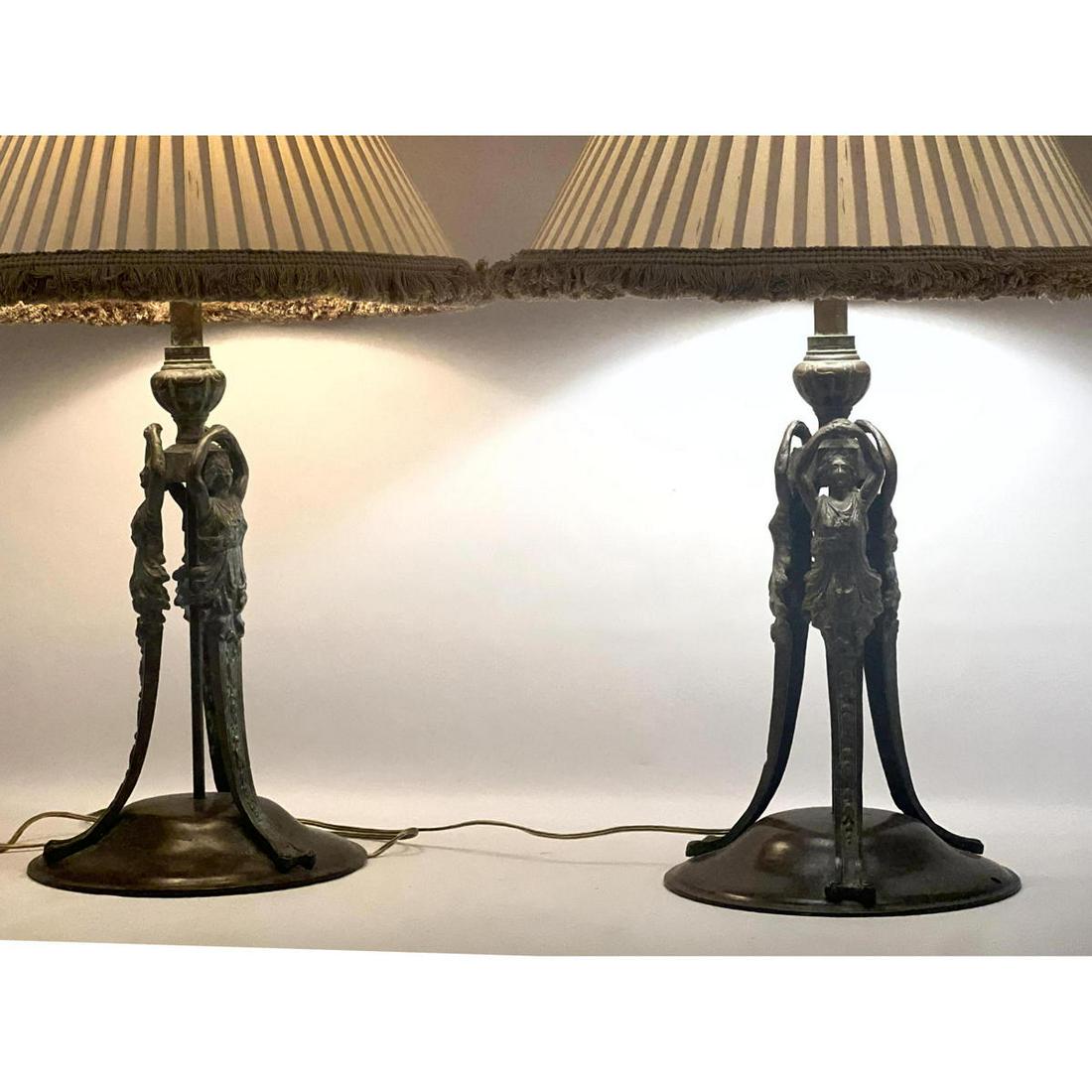Pr MAITLAND SMITH Metal Three Graces Table Lamps. Decorator Lamps. Labeled. (1 of 11)