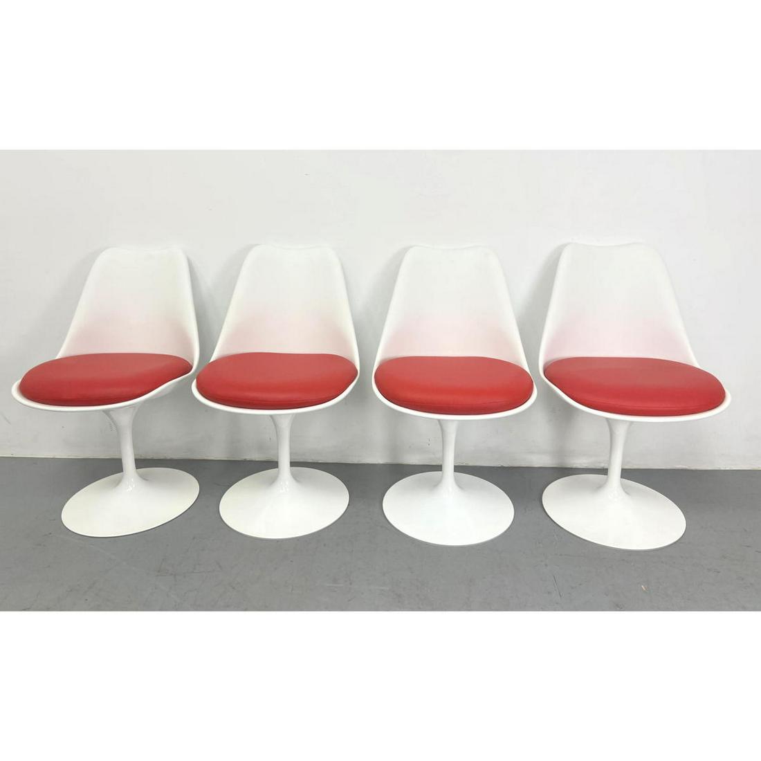 Set 4 Saarinen style Tulip Dining Chairs. Pedestal Bases support shelf tops. Red cushions. (1 of 8)