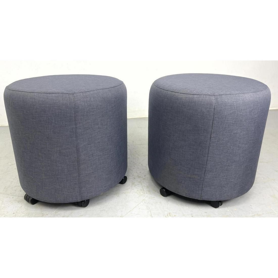 Pr BERNHARDT Gray Fabric Round Foot Stools Ottoman. Roll on Casters (1 of 8)