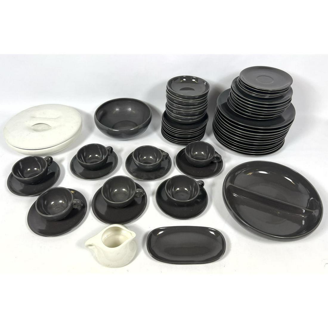 60 pcs Russel Wright Iroquois Dishes in Charcoal and Sugar Glaze Signature to some pieces (1 of 18)