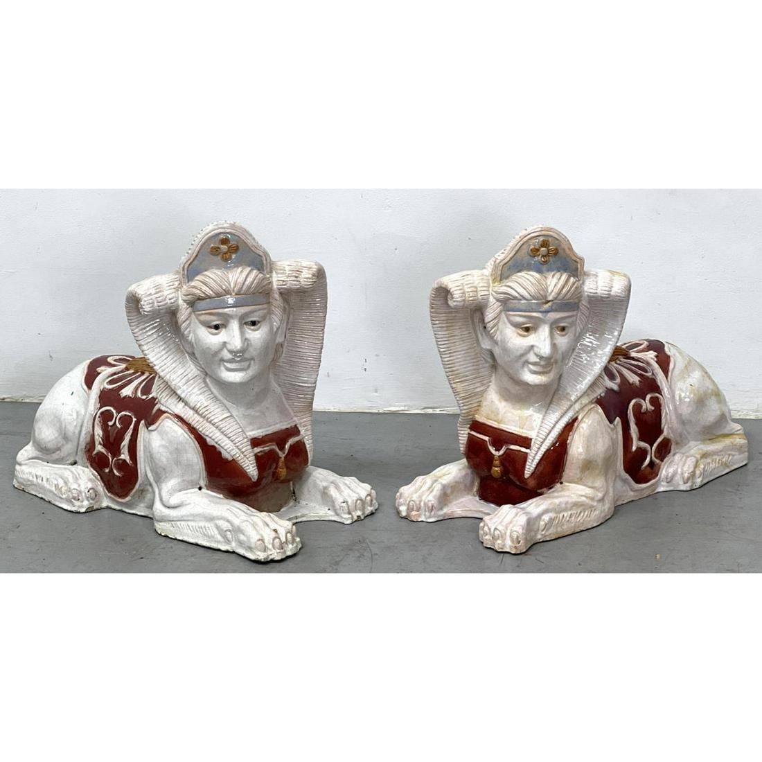Pair Pottery Sphinx figures. Unsigned. Probably Italian. (1 of 11)